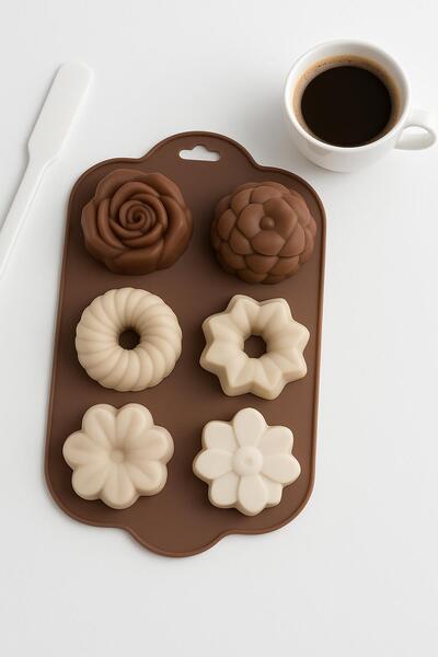 EWs Silicone Cake and Chocolate Mold 6-Piece Cream Color Pastry Dessert Muffin Mold