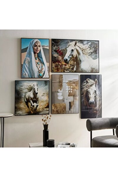 Generic Fossil Running Horse Framed Canvas Painting with High Gloss ABS Surface - 60 x 60 x 3 cm