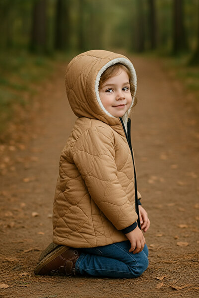 Merdia Girl's Waterproof and Windproof Fur-Lined Hooded Coat with Onion Pattern