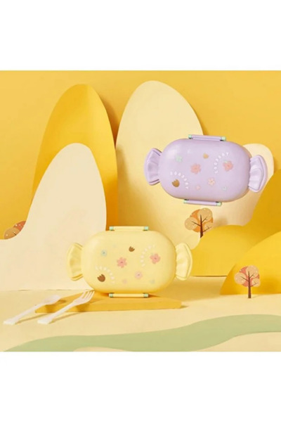Dörtel Tedarik Cute Candy Shaped Kids Lunch Box 2 Compartments Food Storage Container with Spoon