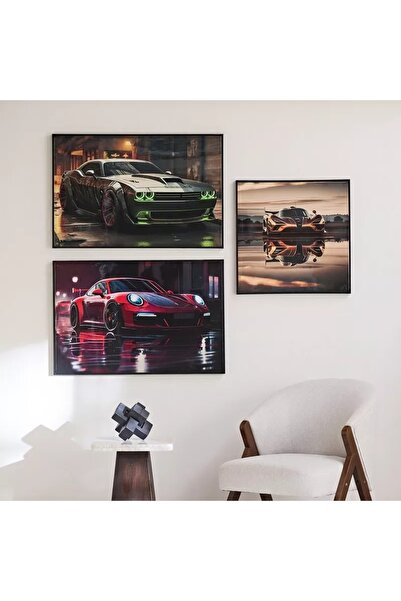 Generic Ersel Car Reflection High Glossy Surface Framed Canvas Painting - 60 x 60 x 2.8 cm