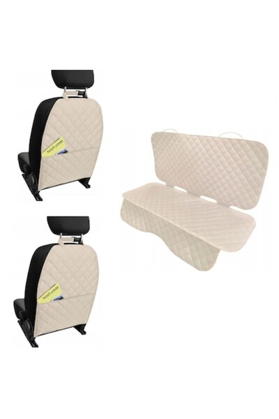 Metru Patrat Set 3 Auto Seat Protectors, Metru Patrat, Universal, Quilted, Cream, Washable, Waterproof
