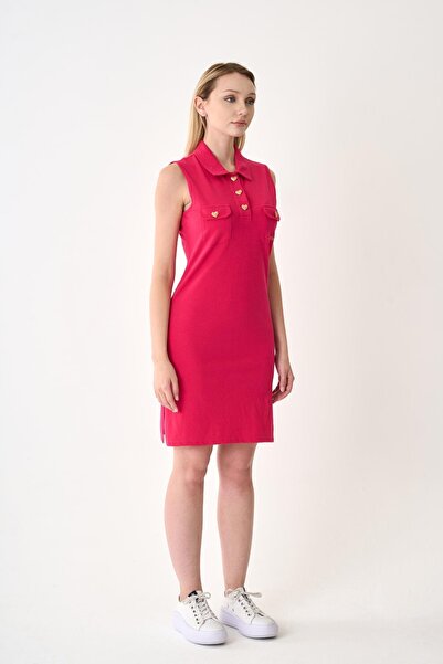 odelon Women's Buttoned Fuchsia Pique Dress