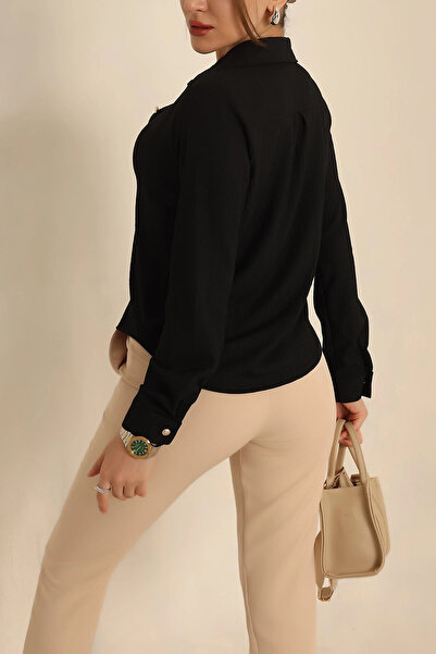 hazelin Women's Black Knitted Wrinkled Shirt Hzl25S-Bd1201601