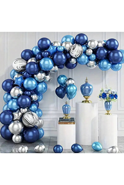 Mora süslemeleri Bebek Sünnet Doğum Günü Balon Konsepti Lacivert Mavi Gümüş K...