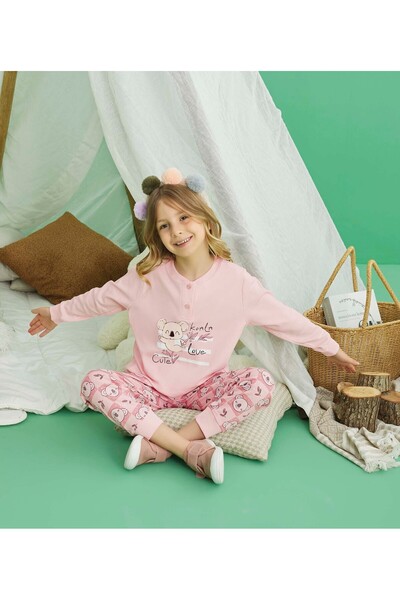 Aydoğan Σετ πιτζάμες για κορίτσια ροζ 100% βαμβακερό μακρυμάνικο A13-3 - 240743