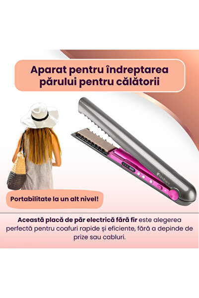KindKare Cordless hair straightener, USB, PTC heating, 3 heat levels, compact, portable, autonomy ~60min