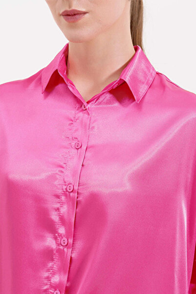 hazelin Women's Fuchsia Oversize Flowy Satin Surface Shirt Hzl23S-Bd139851