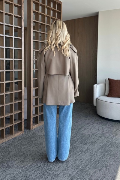 Laluvia Khaki Leather Rope Belted Windbreaker Trench Coat - 7488