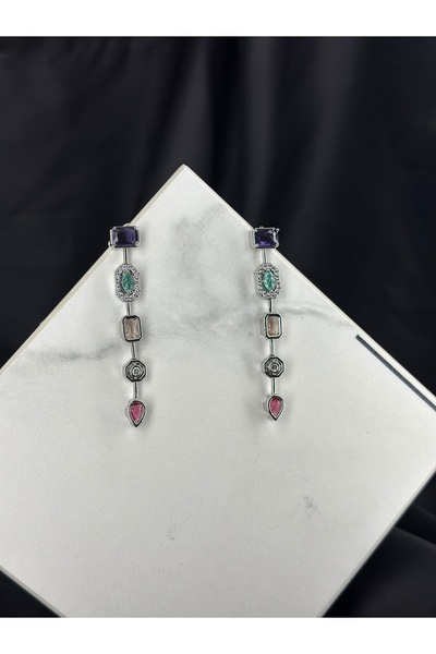 Unzilee أقراط فضية مكونة من 5 قطع بتصميم حجر ملون من ماركة ميليس غورال على شك...