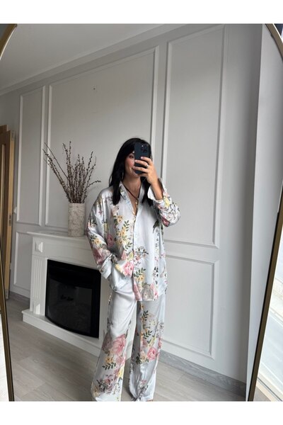 MSY Women's Patterned Satin Shirt and Pants Set