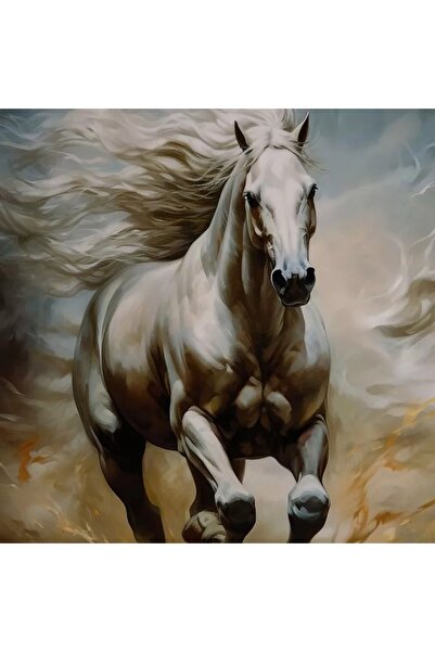 Generic Fossil Running Horse Framed Canvas Painting with High Gloss ABS Surface - 60 x 60 x 3 cm