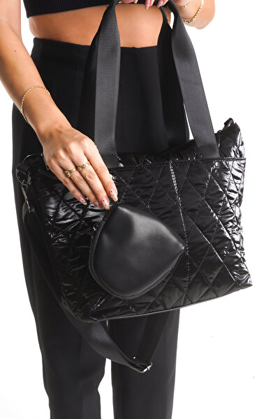 Shoesers Women's Diamond Pattern Bucket Model Lightweight and Stylish Wallet Shoulder Bag with Shiny Parachute Fabric