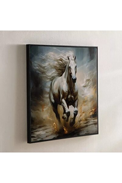 Generic Fossil Galloping Horse Framed Canvas Painting with ABS Glossy Surface - 60x60x3cm