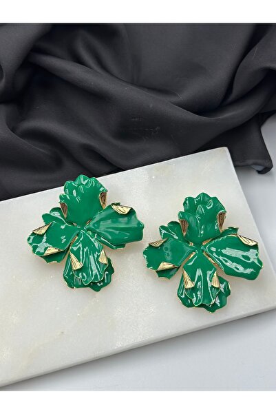 Unzilee Brand Model Design Stylish Earrings with Green Enamel Flower Figures