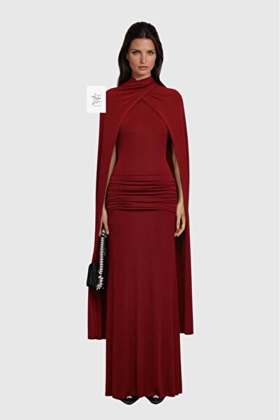 DİDVAKE فستان ماكسي مبطن بتفاصيل أكمام بورجوندي وسحاب