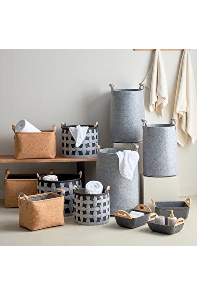 Generic Felt Basket with Wooden Handle - Set of 3