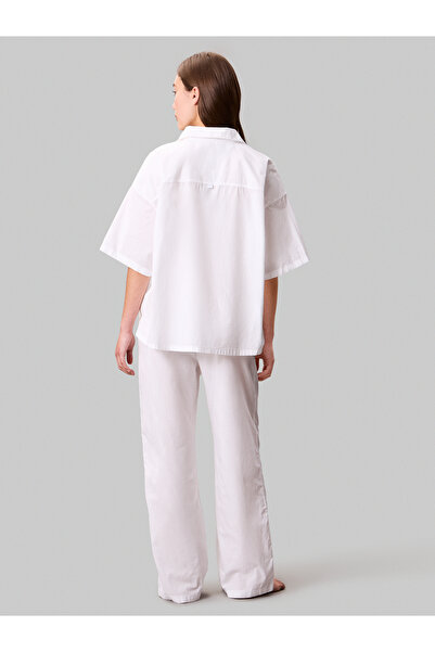 Calvin Klein Women Classic White Cotton Poplin Button Down Pyjama Top Shirt