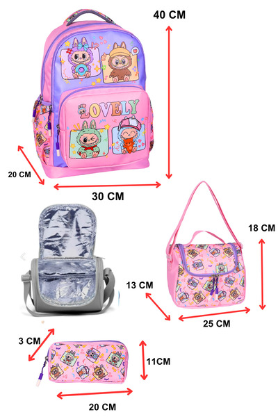 Freedom İlkokul Kız Çocuk 3’lü Okul Çanta Seti – Sırt Çantası, Beslenme Çantası ve Kalemlik