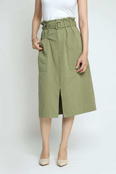 Kitschen Casual Cotton Midi Skirt with Pockets