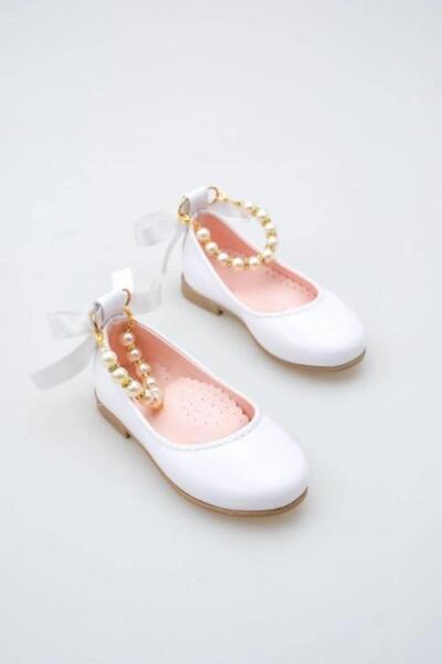 Pabuçland Girl's Ballerina Flats with Orthopedic Insole and Bow Detail on the Back and Pearls