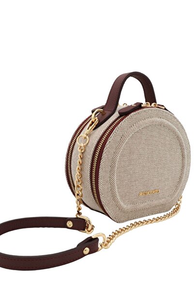 Meskanto Geantă rotundă Mira Canvas din piele naturală cu lanț