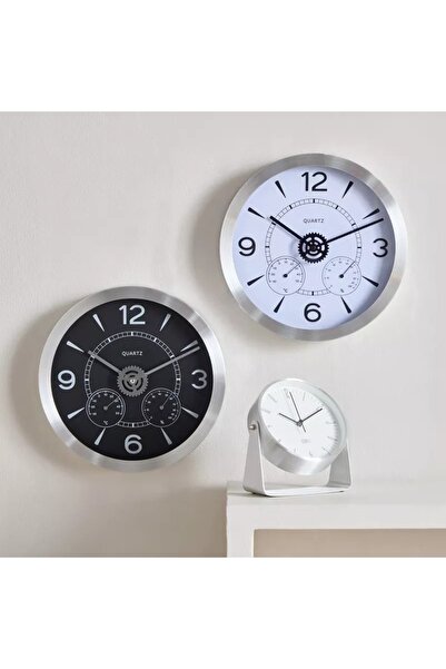 Generic ساعة حائط من الألومنيوم من ماسون مع مقياس حرارة ومقياس رطوبة - 30×4.2 سم