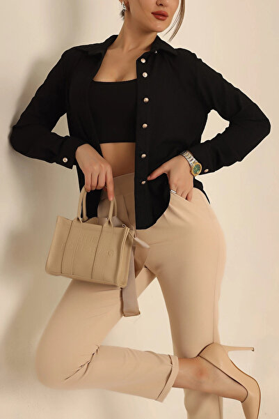 hazelin Women's Black Knitted Wrinkled Shirt Hzl25S-Bd1201601