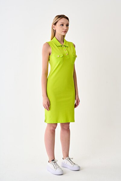 odelon Women's Buttoned Pistachio Pique Dress