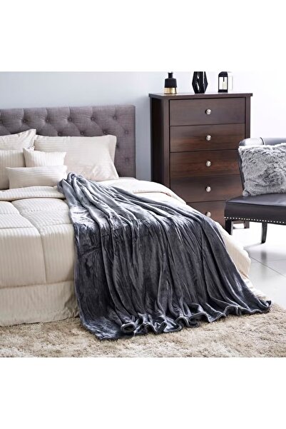 Generic Luxury Flannel King Size Bed Blanket, Grey, 240 x 220 cm