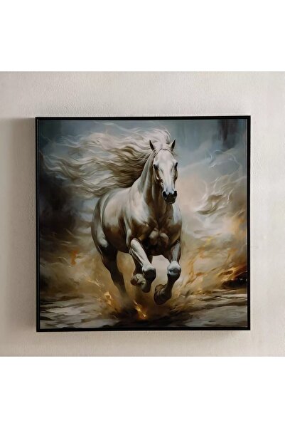 Generic Fossil Galloping Horse Framed Canvas Painting with ABS Glossy Surface - 60x60x3cm