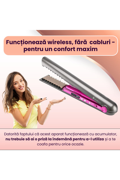 KindKare Cordless hair straightener, USB, PTC heating, 3 heat levels, compact, portable, autonomy ~60min