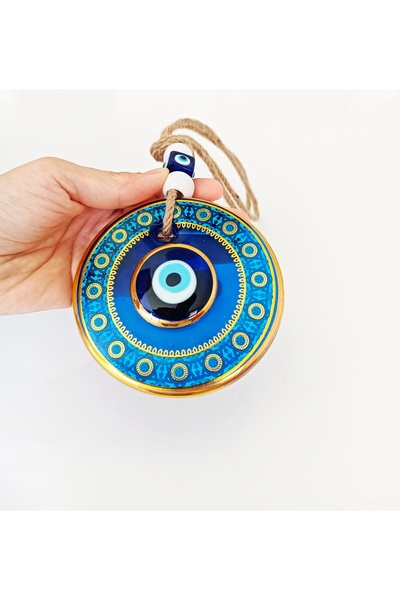 ADAMODART Nazar Boncuğu Çift Cam Altın Yaldızlı Cam Duvar Süsü - Nazarlık