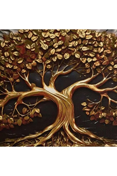 Generic Framed Abstract Photo of a Petrified Tree with Roots with Metallic Paper - 60x90x3 cm