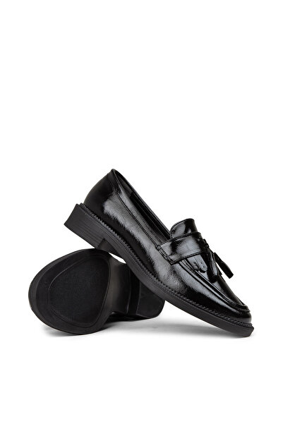 Deery Дамски черни кожени мокасини