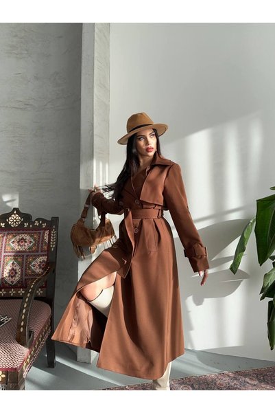 Bella Breeze Women's Oversize Long Lined Belted Double Button Trench Coat