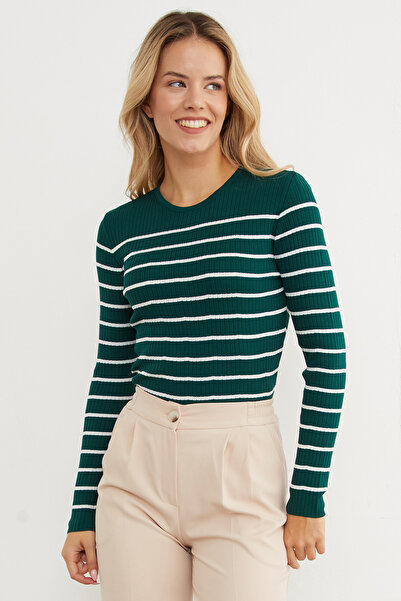 Fulla Moda Ribbed Striped Knit Sweater