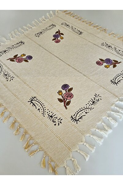 Milenam Authentic Patterned Handcrafted Wooden Printed Slap Work Square Table Cloth Runner