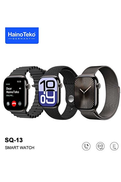 haino teko germany SQ-13 Series 10 Smart Watch AMOLED Display Wireless Charging with 3 Pairs of Straps in Black