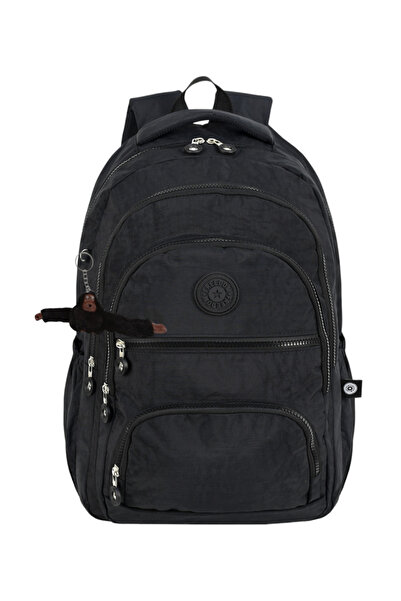 Freedom 2'li Set Lüx Krinkıl Kumaş Lise ve Ortaokul Sırt Çantası + Kalemlik, Maymun Anahtarlık Hediyeli