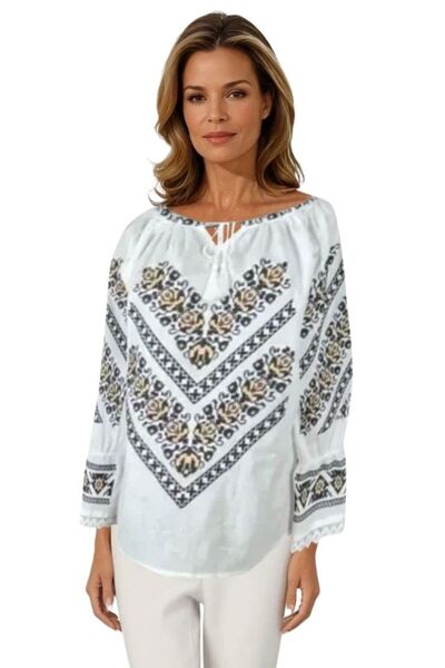 rody's forever Γυναικεία μπλούζα τύπου D24, λευκή/καφέ, μέγεθος 2XL