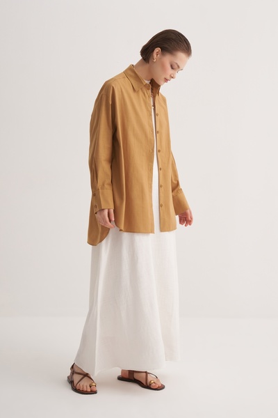 EBU Prive Women's Organic Cotton Oversize Robe Shirt Walnut Shell