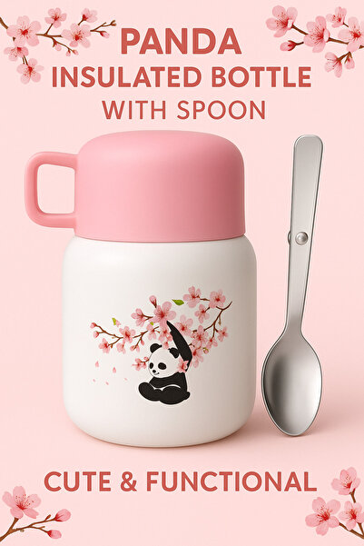 Touch Me Steel Thermos Stainless Food Container Pink Container with Spoon and Lid