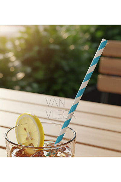 VAN VLECK Set of 25 Blue Paper Straws – Eco-Friendly, Disposable, Durable and Stylish Colored Straws