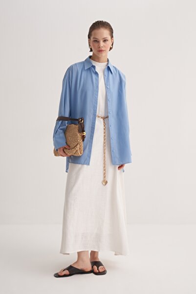 EBU Prive Cămașă pentru femei din bumbac organic supradimensionat Robală albastră