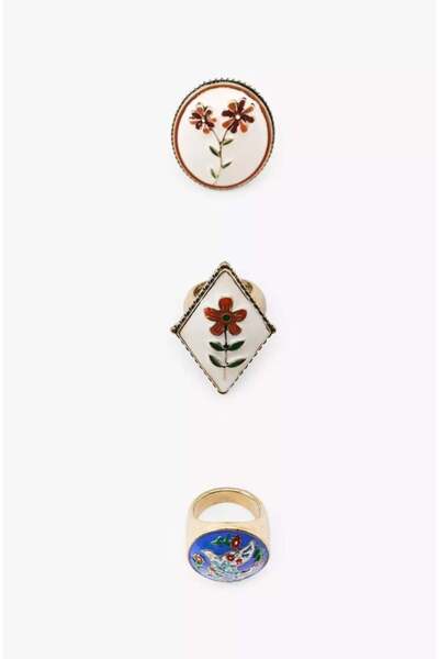My Joyas Design Zr Model Big Model, Enamel Vintage 3-Piece Ring Set