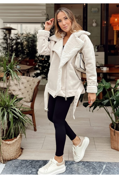 My Blog Ecru Faux Fur Lined Jacket
