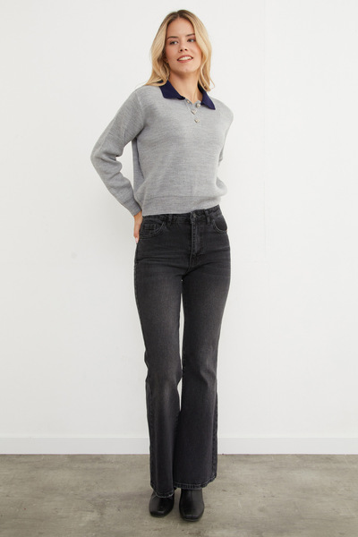 Fulla Moda Basic Polo Neck Half Button Knit Sweater