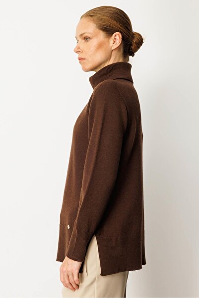 Desen Triko Γυναικείο πουλόβερ με ολόκληρο ζιβάγκο άνοιγμα μάλλινο πουλόβερ Μ.Καφέ