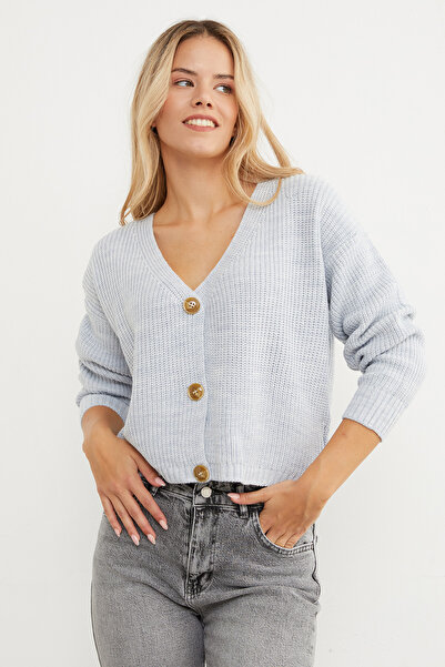 Fulla Moda Cardigan tricot cu decolteu în V cu nasturi